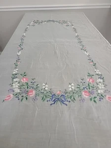 Vintage Sheer Linen Organdy Tablecloth Embroidered Floral 53"×75" - Picture 1 of 7
