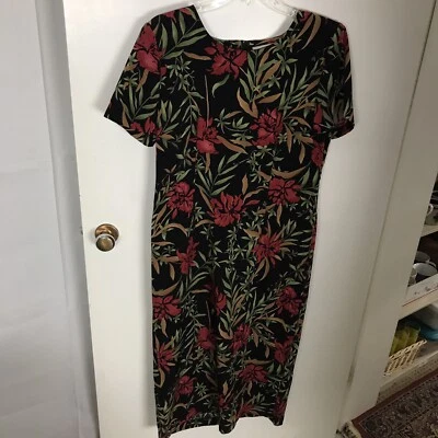 Vintage Kathie Lee Collection Black Floral Midi Modest Casual Dress Size M - Image 1 of 3