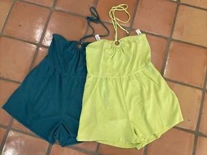 Lot 2 Old Navy Textured O-Ring Halter Romper Xxl 2x Plus Size Petite Neon Z55 - Picture 1 of 7