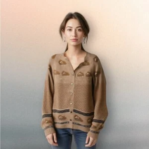 Qiviuk Nando Hand Knit Musk Ox Cardigan Sweater Sz Large Brown Wool Grandpacore - Picture 1 of 13