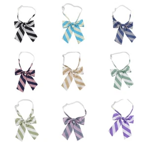 Women's Lady Elegant Striped Necktie Twill Pre-tied Adjustable Student Bow Tie - Picture 1 of 15