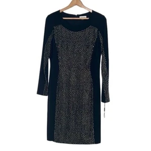 Calvin Klein Black Dress Woman’s Size 10 Studded Rhinestones Long Sleeve NEW - Picture 1 of 12