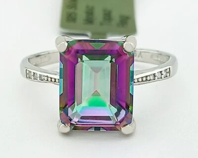 LAB CREATED 3.88 Cts MYSTIC TOPAZ & WHITE SAPPHIRES RING .925 SILVER - NWT - Image 1 of 4