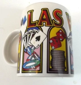 Las Vegas Coffee Cup Mug Souvenir Gambling Cards Dice Colorful Poker Chips - Picture 1 of 4