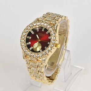 Hombres Mujeres Reloj Pulsera Oro Damas Cristal Moda Lujo Cuarzo Relojes - Imagen 1 de 6