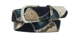 Ceinture de 4 cm en cuir de python, daim et cuir de vachette frotté à la main - Imagen 1 de 6
