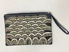 Charming Charlie RSVP Beaded Sequined Wristlet  Black Silver 9-7/8 x 6-3/4