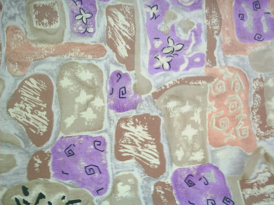 Stoffrest Polyesterseide bunt beige/lila/terrra  - Bild 1 von 1