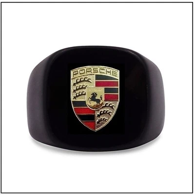 Кольцо с эмблемой PPORSCHE для мужчин - размер 12 - черная нержавеющая сталь автомобильная бижутерия - Изображение 1 из 4