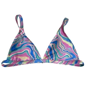 Haut de bikini triangle imprimé tourbillon Shein taille L multicolore marbre festival années 60 neuf sans étiquette - Photo 1/6