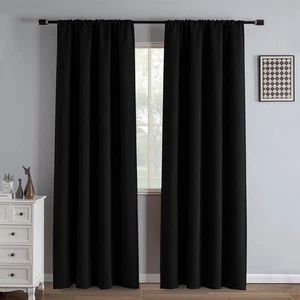 Black Blackout Curtains 84 Inch Length 2 Panels Set, Black Out Curtains for B... - Picture 1 of 8