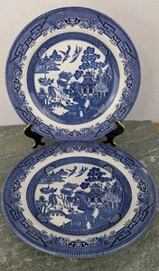 Vtg Blue Willow Churchill England (2) Dinner Plate Ceramic Chinoiserie 10 1/4" - Picture 1 of 8