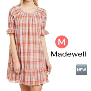 Madewell Plaid Ruffle-Sleeve Popover Mini Dress in Multicolor - MEDIUM  | NWOT  - Picture 1 of 23