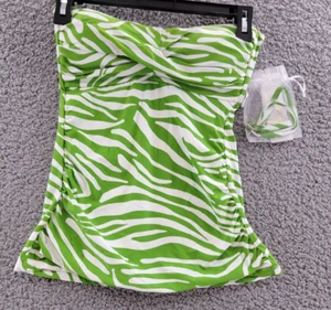 Anne Cole Twist Front Bandeaukini Swim Top Women's S Green/White Printed - Picture 1 of 14
