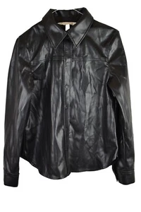 H&M Black Faux Leather Overshirt Jacket size Uk 6 Womens Shacket Casual Outdoors - Picture 1 of 8