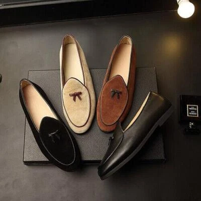Zapatos de vestir belgas de cuero de gamuza para hombre Gomminos mocasines sin cordones pajarita negocios Foto 1 de 4