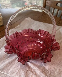 Cranberry Fenton Basket With Imperfections - Picture 1 of 7