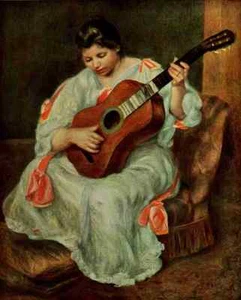 A4 Photo Renoir Pierre Auguste Renoir 1958 Woman playing the guitar Print Poster - Picture 1 of 1