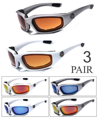 Paquete de 3 gafas de sol Choppers acolchadas de espuma resistentes al viento antirreflectantes para motocicleta Foto 1 de 4