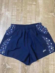 Asics Running Shorts Womens Medium Floral Print Lined Navy Blue EUC - Picture 1 of 6