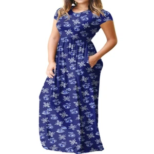 Women'S Maxi Dresses Short Sleeve Long Casual Dresses Loose with Pockets, Blue C - Picture 1 of 3