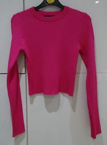 New Look Pink Crop Ribbed Jumper Size 6 - Picture 1 of 4