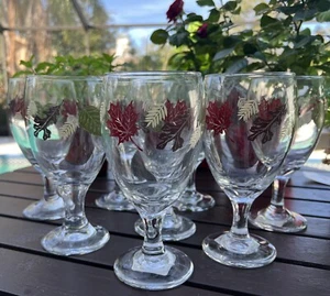FALL LEAVES (MULTI-COLORED) Goblets Libbey Beverage WINE GLASSES, SET OF 8 - Picture 1 of 9