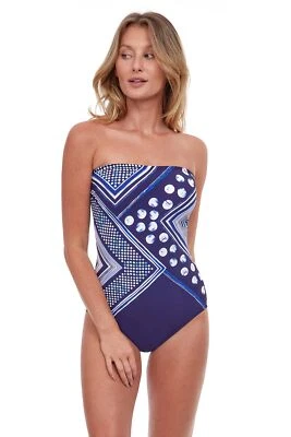 Gottex 301836 Women's Standard Chic Point Bandeau One Piece, Navy/White, 42 - Image 1 of 3