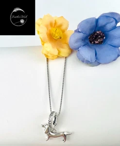 Genuine Sterling Silver 925 Dachshund Dog Pendant And 45 CM Box Chain Necklace - Picture 1 of 10