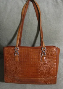 BRIGHTON Medium Brown Croco Embossed Leather Satchel Tote Shoppers Shoulder Bag - Picture 1 of 2