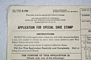 WWII Ephemera, 1944 Application for Special Shoe Stamp, Shoe Ration Application - Picture 1 of 11