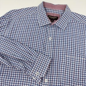 Johnston & Murphy Shirt Mens XL Blue Red Plaid Button Down 100% Cotton Casual - Picture 1 of 8