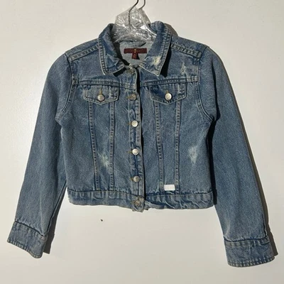 Chaqueta vaquera recortada 7 For All Mankind Distressed para niñas talla mediana Foto 1 de 4