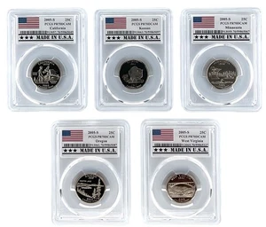 2005 S Clad Quarter 5 Coin Set PCGS PR70 Ultra Cameo - Made In USA Holder - Picture 1 of 2