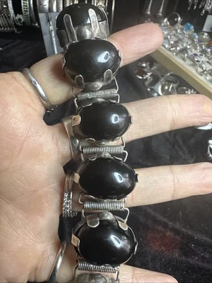 Black Onyx Bracelet Stamped Mexico Sterling Silver - Image 1 of 2