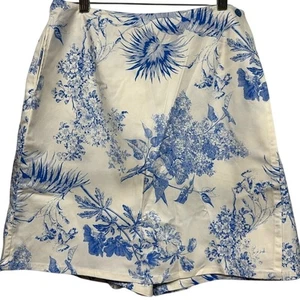 Neu D&CO Denim + Company blau & beige Toile Print adrette Skort Taschen Größe Medium - Bild 1 von 10