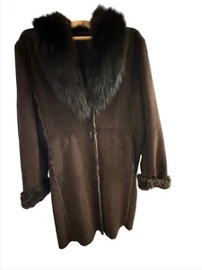 Wilson’s Leather Faux Shearling Coat XL Brown Suede Jacket w/ Fox Fur Collar - Bild 1 von 10
