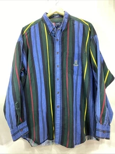 Y2K Chaps Ralph Lauren Blue Striped Button Up Long Sleeve Shirt Mens XL 54-56 - Picture 1 of 7
