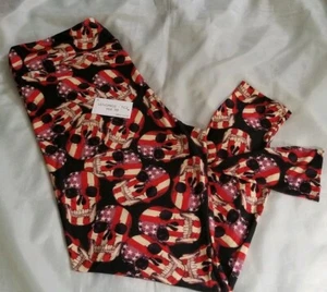 Nuevo con etiquetas Fotos Reales* LuLaRoe TC2 Calaveras de Azúcar Estrellas Rayas Alto Curvilíneo Leggings  - Imagen 1 de 7