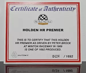 1:18 HR Premier Winton 1969 Peter Brock Certificate #0424 - Picture 1 of 1