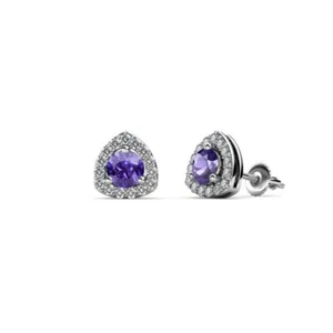 Iolite and Diamond Trillion Shape Stud Earrings 1/2 ctw 14K Gold JP: 84735 - Picture 1 of 10