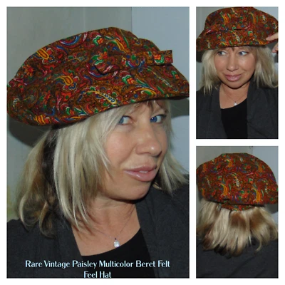 Boina para mujer rara hecha en unión vintage multicolor de fieltro de cachemira Foto 1 de 4