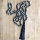  6mm Labradorite Gemstone 108 Beads Tassel Necklace Yoga Mala Chakra Buddhism