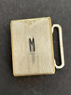 Vintage Mayers Silber und Gloray Initiale ""M"" kleine Gürtelschnalle schwarzer Buchstabe Fehler