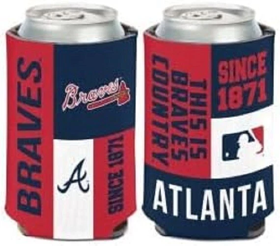 1 ATLANTA BRAVE 2SIDED MULTICOLOR CAN DRINK COOLER HOLDER W/ LOGOS, TEAM SLOGANS - Image 1 of 1