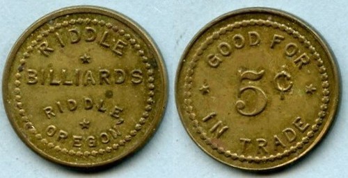 RIDDLE BILLIARDS RIDDLE, OREGON 5¢ TRADE TOKEN | eBay