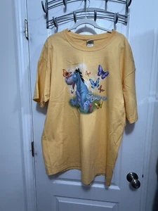 Winnie The Pooh Eeyore Butterflies Disney 90s Yellow Shirt XXL Glitter VTG Y2K - Picture 1 of 14