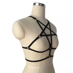 Elastic Cupless Bandage Lingerie Gothic Pentagram Body Harness Chain Belt Bra - Bild 1 von 4