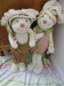 Pair of Standing Mr. & Mrs. Easter Bunny Rabbits 2 Ft. High "So Cute " - Picture 1 of 6