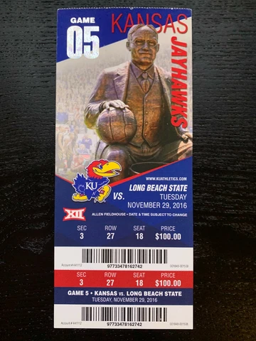 KU Jayhawks Ticket Stubs from 2016 - 2020 (You Pick) Cover